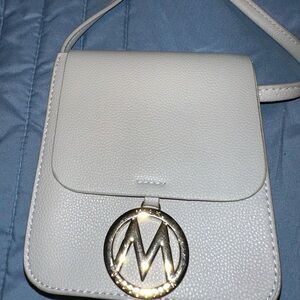 Light Gray Crossbody Bag with Gold Accent